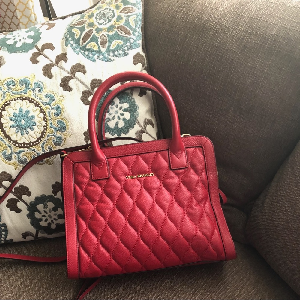 Red Vera Bradley Quilted Leather Natalie  small size cross body w wristlet